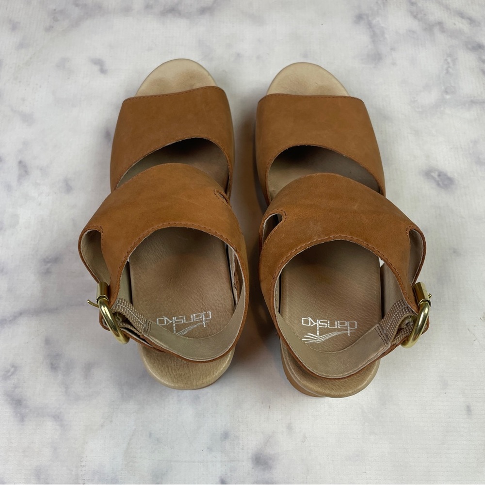 DANSKO Minka Milled Nubuck Suede Block Heel Sandals Camel Brown Comfort Sz 39 - Picture 4 of 9